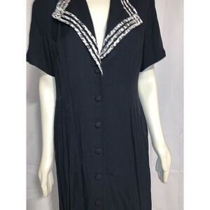 Vintage Black Button Down Dress 16P‎
